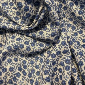 Linho Estampado Flores Azuis