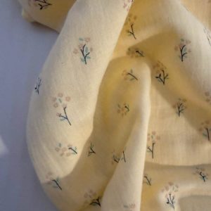 Mousseline Estampada Florida Amarelo Claro